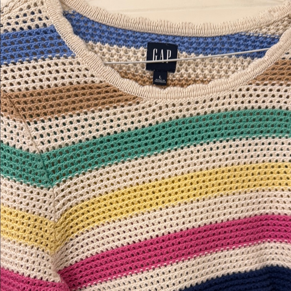 GAP Blue and Green Crew Neck Sweater with Striped Design - Picture 2 of 3